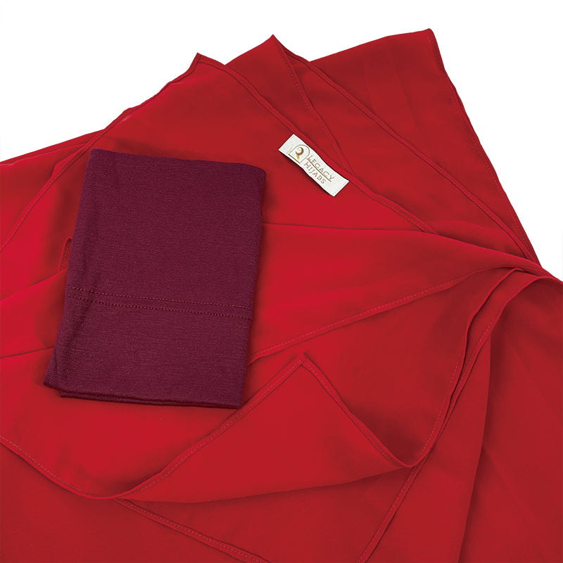 Red Top Quality Chiffon & Undercap Set