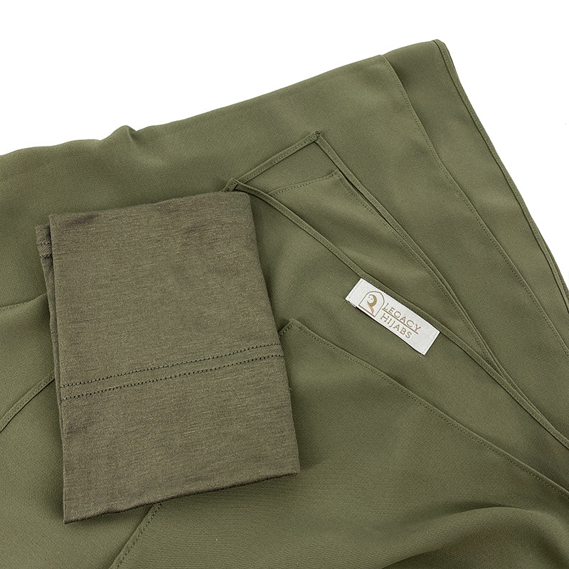 Olive Green Top Quality Chiffon & Undercap Set