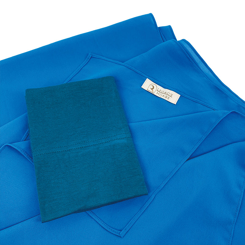 Blue Top Quality Chiffon & Undercap Set