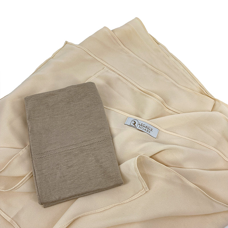 Beige Top Quality Chiffon & Undercap Set